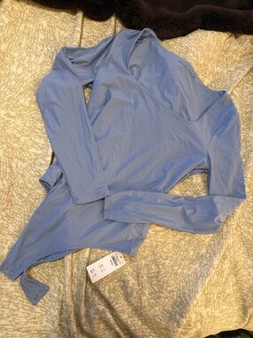 Abercrombie Long Sleeve Scoop Neck Bodysuit in Light Blue